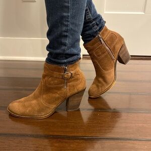 Lucky Brand Everalda Brown Suede Side Zip Heel Boots Booties